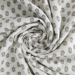 Lino Flor de Lis Jade - Tela de flores.