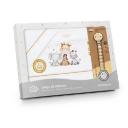 Juego de Sabanas de cuna en Blanco/ Beige.