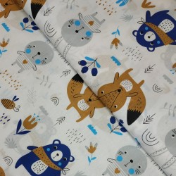 Algodón Popelín Oso Azul - Tela algodón con estampado infantil